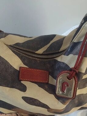 Dooney & Bourke Leather Zebra Brown Cream with Red Interior  Accent Bag